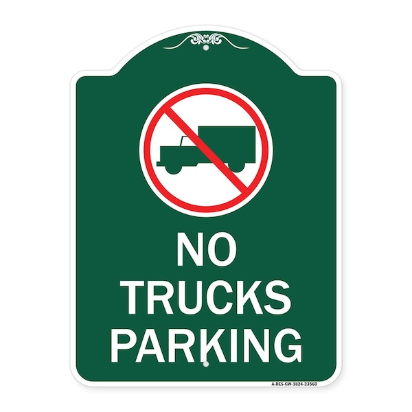 No Truck Sign No Truck Parking, Green & White Aluminum Architectural Sign, 18" x 24", GW-1824-23560